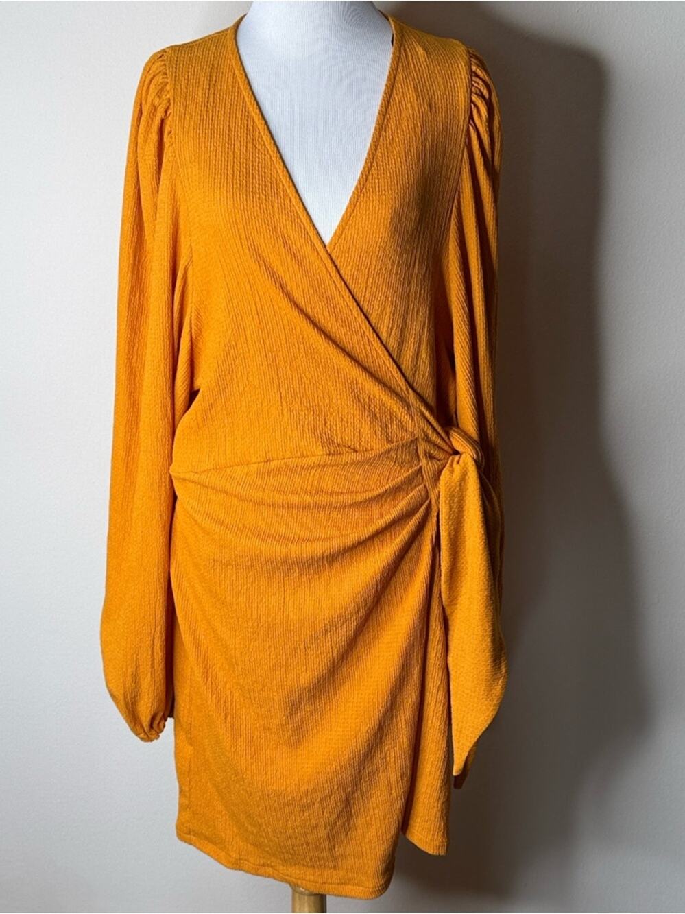 H&M Mustard Yellow Textured Wrap Dress